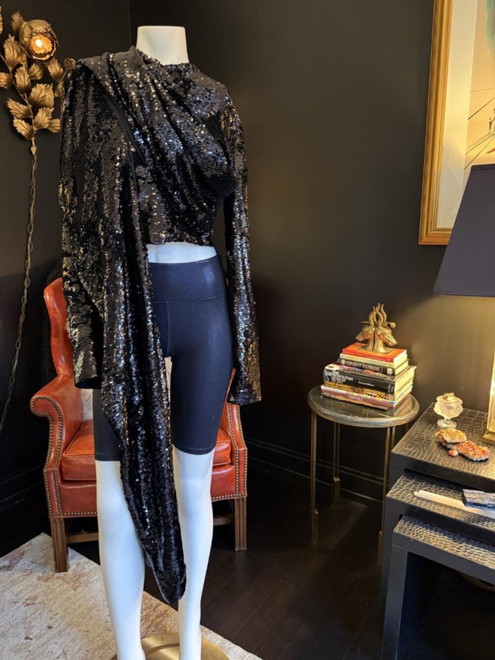 16 Arlington Black Sequin Draped Wrap Shrug Cardigan Going-Out XS/S